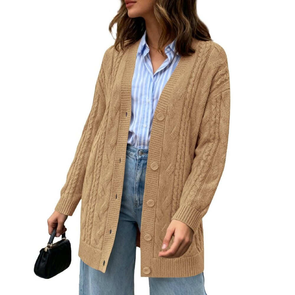 Chunky Cable Knit Cardigan Sweater Women's Oversized Open Front